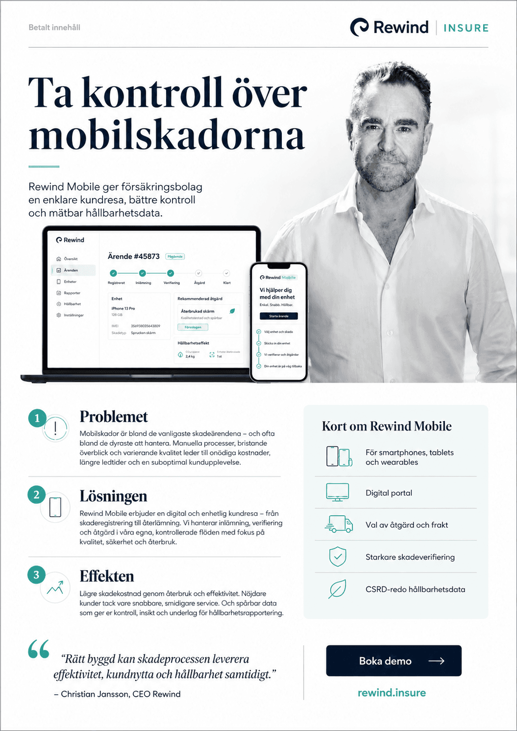 Rewind Mobile-annons riktad till försäkringsbolag — Ta kontroll över mobilskadorna