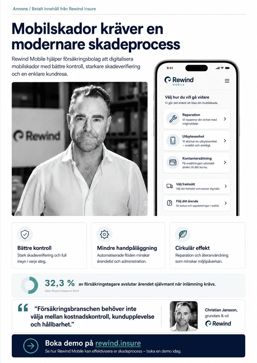 Rewind Mobile redaktionell annons — Mobilskador kräver en modernare skadeprocess